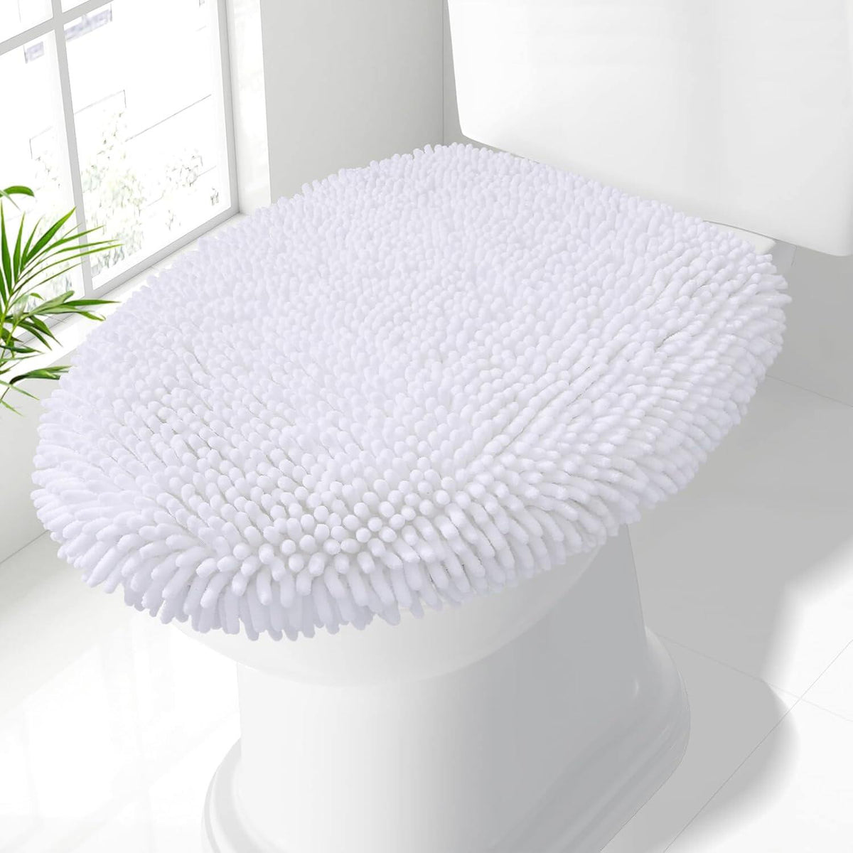 Soft Chenille Bathroom Toilet Lid Cover, Machine Washable Covers