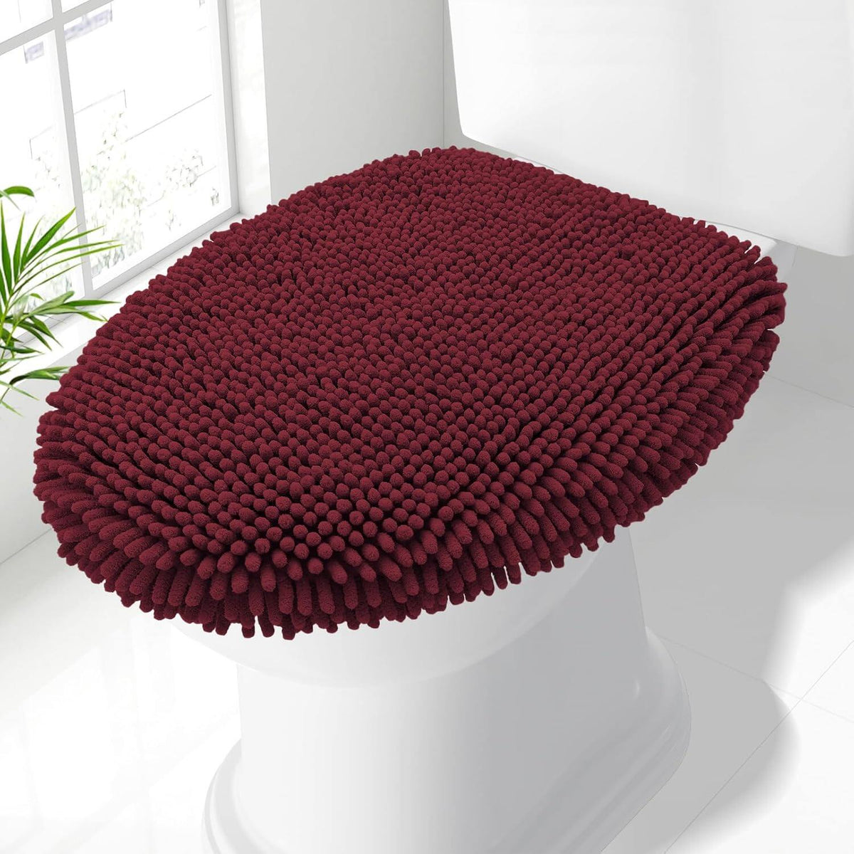 Soft Chenille Bathroom Toilet Lid Cover, Machine Washable Covers
