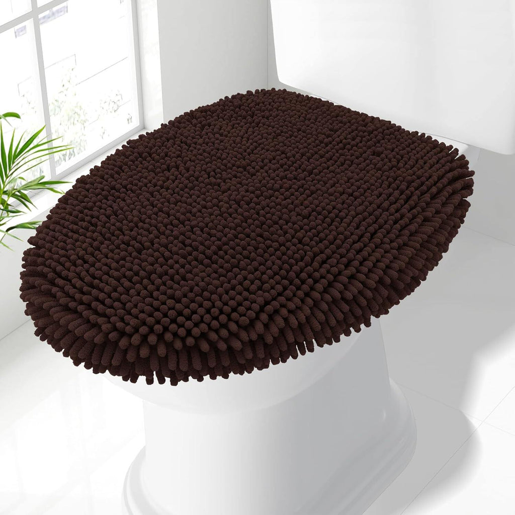 Soft Chenille Bathroom Toilet Lid Cover, Machine Washable Covers