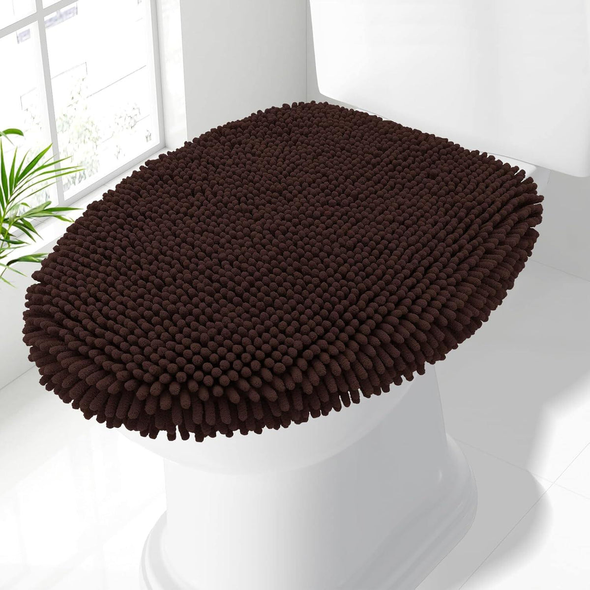 Soft Chenille Bathroom Toilet Lid Cover, Machine Washable Covers