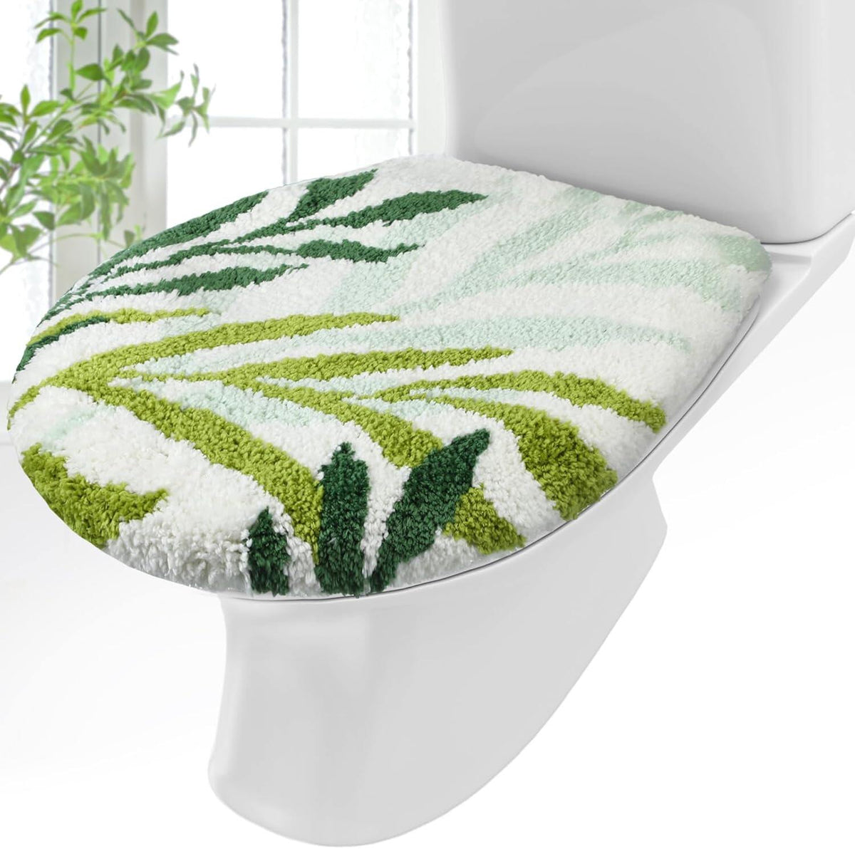 Bathroom Toilet Lid Cover Soft Microfiber, Plush Tufted Toilet Seat