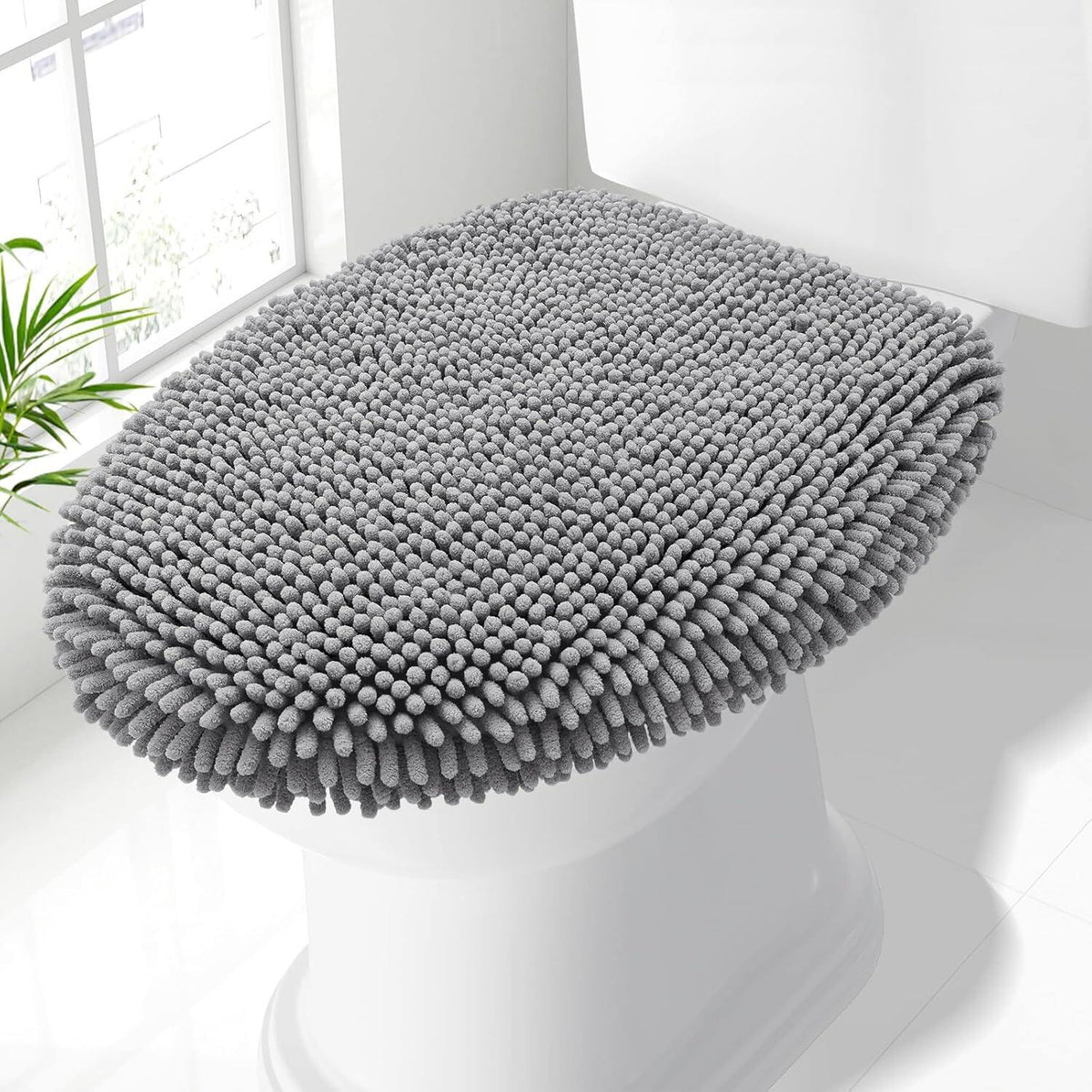 Soft Chenille Bathroom Toilet Lid Cover, Machine Washable Covers