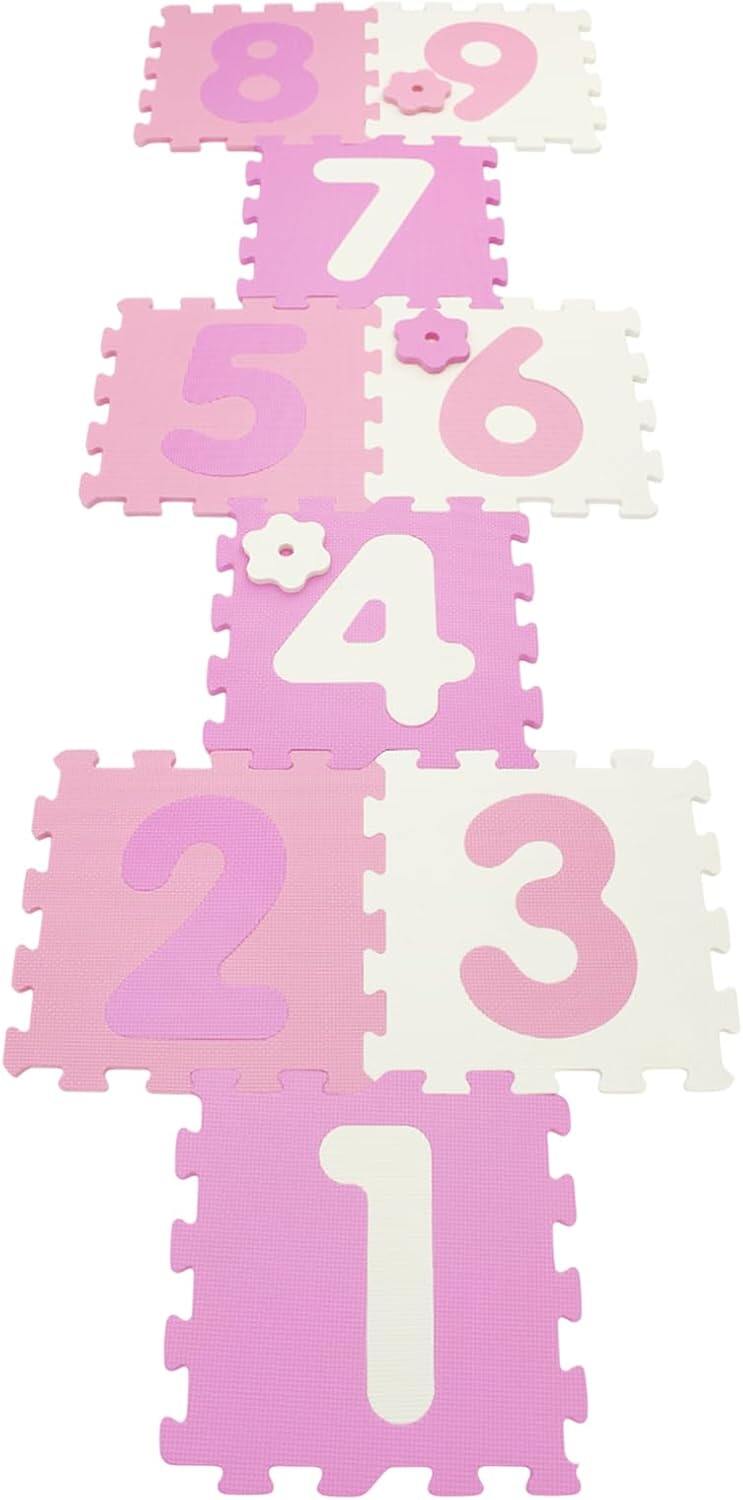 Hopscotch Foam Mat for Kids,  EVA 9-Piece Interlocking Baby Soft Puzzle Play Mat w/Numbers
