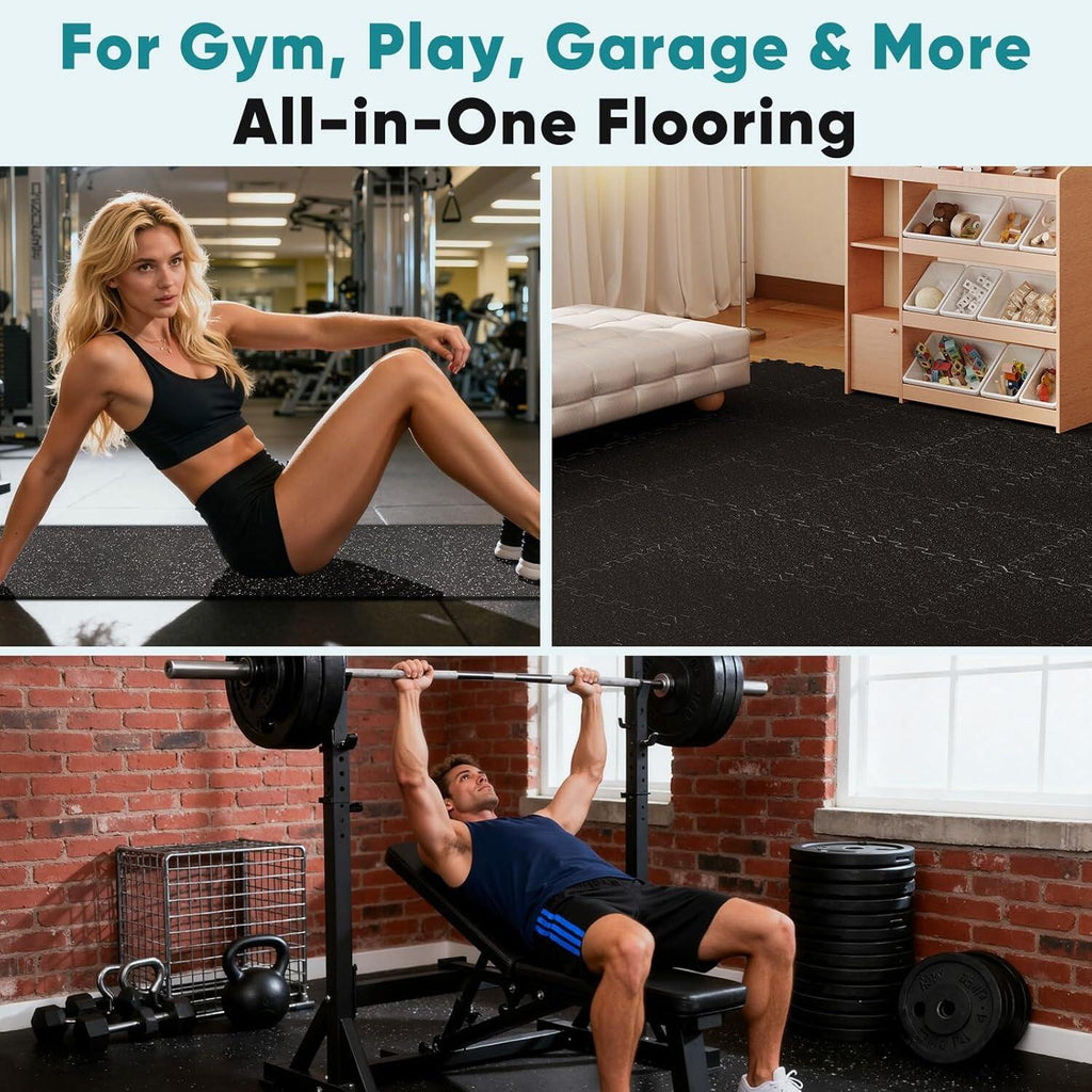 Interlocking Foam/Rubber Floor Tiles, Gym Flooring for Home Gym Mat