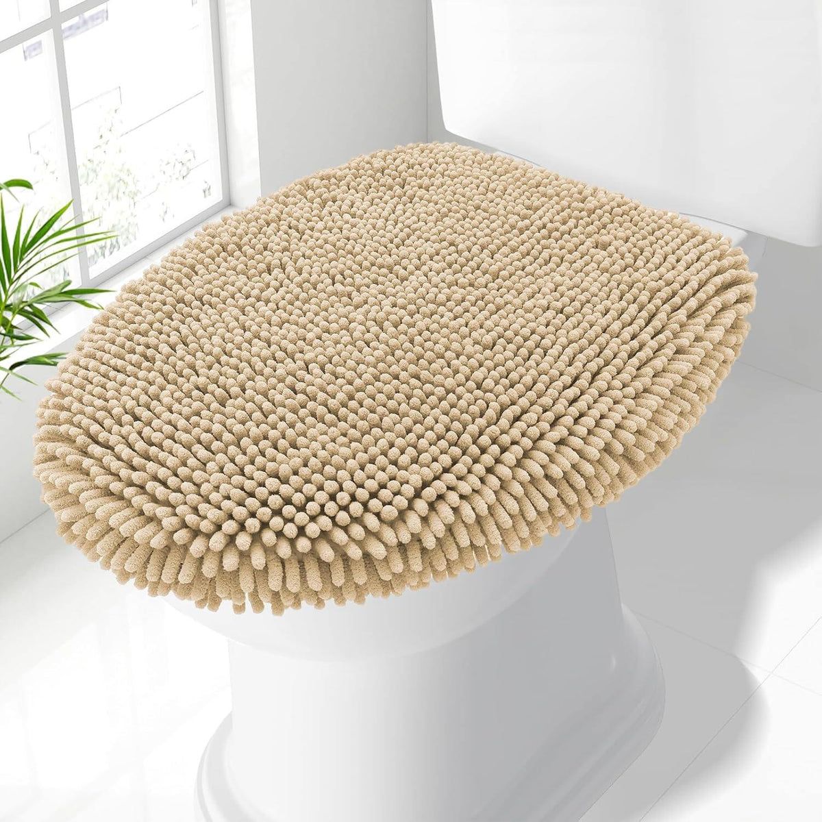 Soft Chenille Bathroom Toilet Lid Cover, Machine Washable Covers