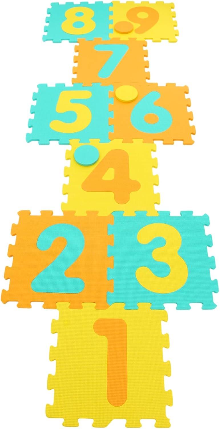 Hopscotch Foam Mat for Kids,  EVA 9-Piece Interlocking Baby Soft Puzzle Play Mat w/Numbers