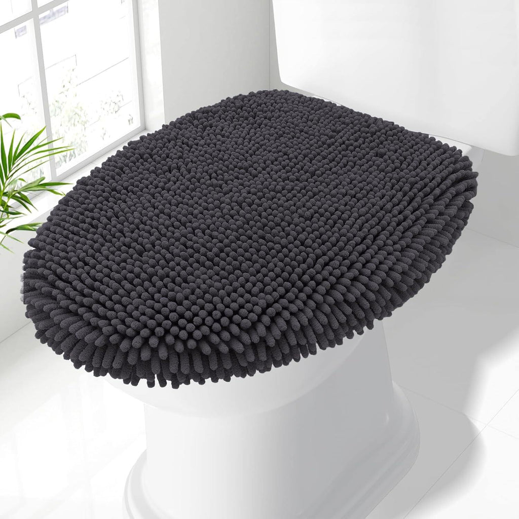 Soft Chenille Bathroom Toilet Lid Cover, Machine Washable Covers