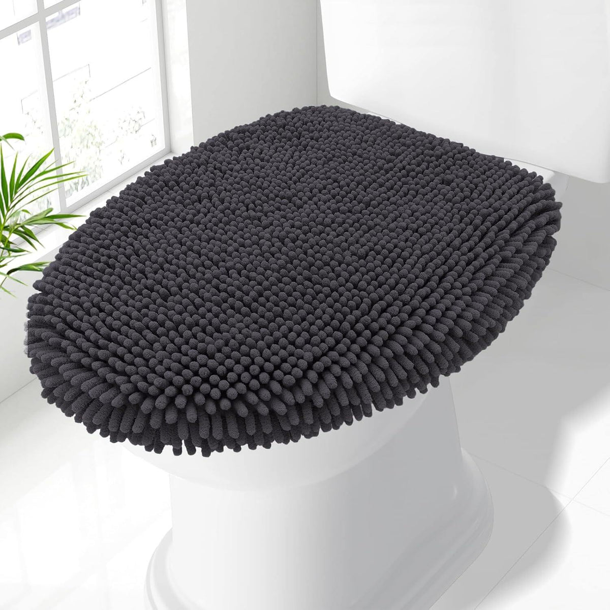 Soft Chenille Bathroom Toilet Lid Cover, Machine Washable Covers