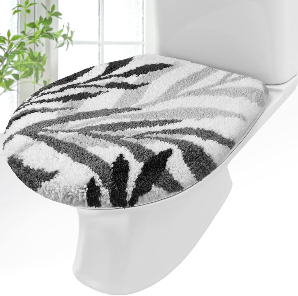 Bathroom Toilet Lid Cover Soft Microfiber, Plush Tufted Toilet Seat